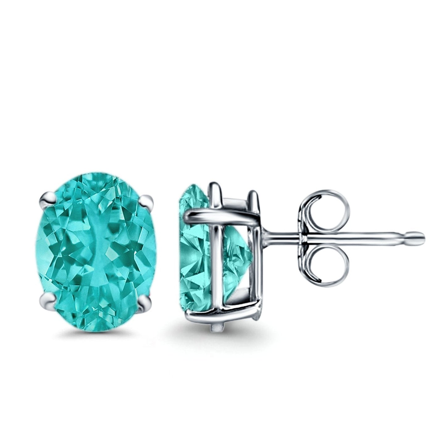 Art Deco Oval Wedding Bridal Solitaire Stud Earrings Simulated Paraiba Tourmaline CZ