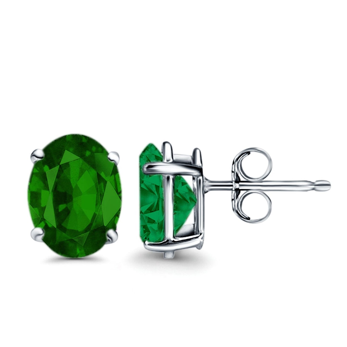 Art Deco Oval Wedding Bridal Solitaire Simulated Green Emerald CZ Stud Earrings