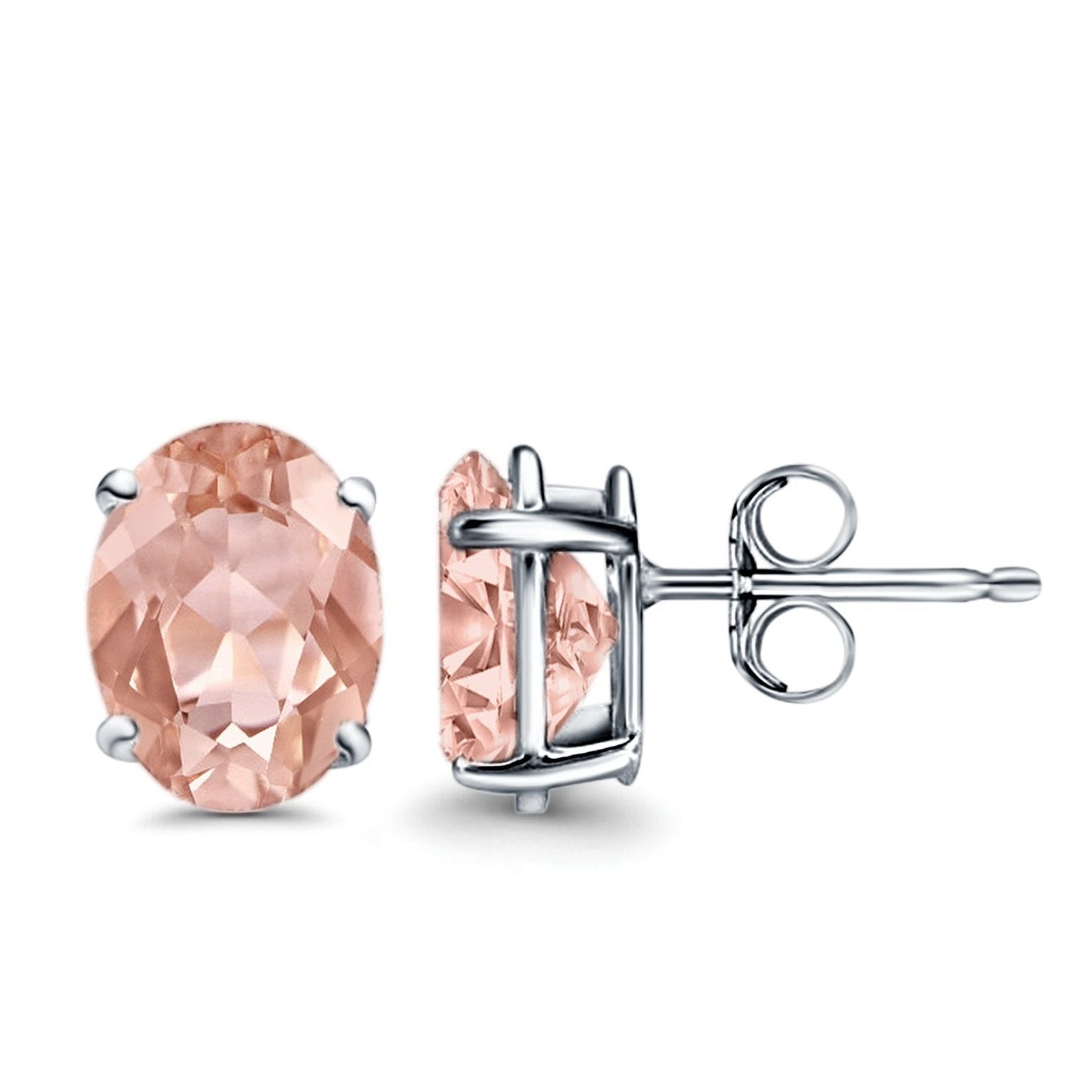 Art Deco Oval Wedding Bridal Solitaire Simulated Morganite CZ Stud Earrings