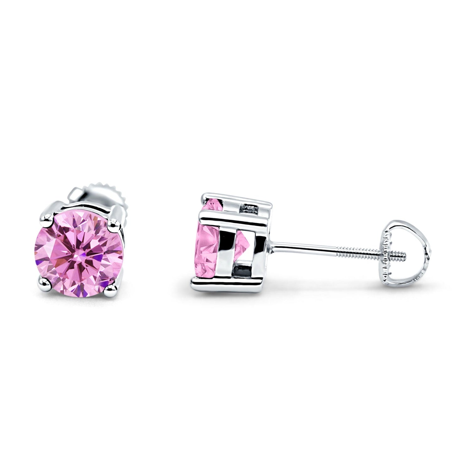 Solitaire Screw Back Stud Earring Pink CZ