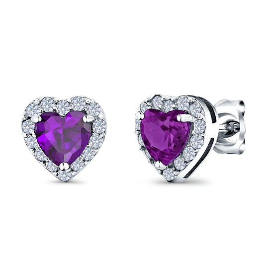 Heart shape Stud Earrings Wedding Simulated Amethyst CZ