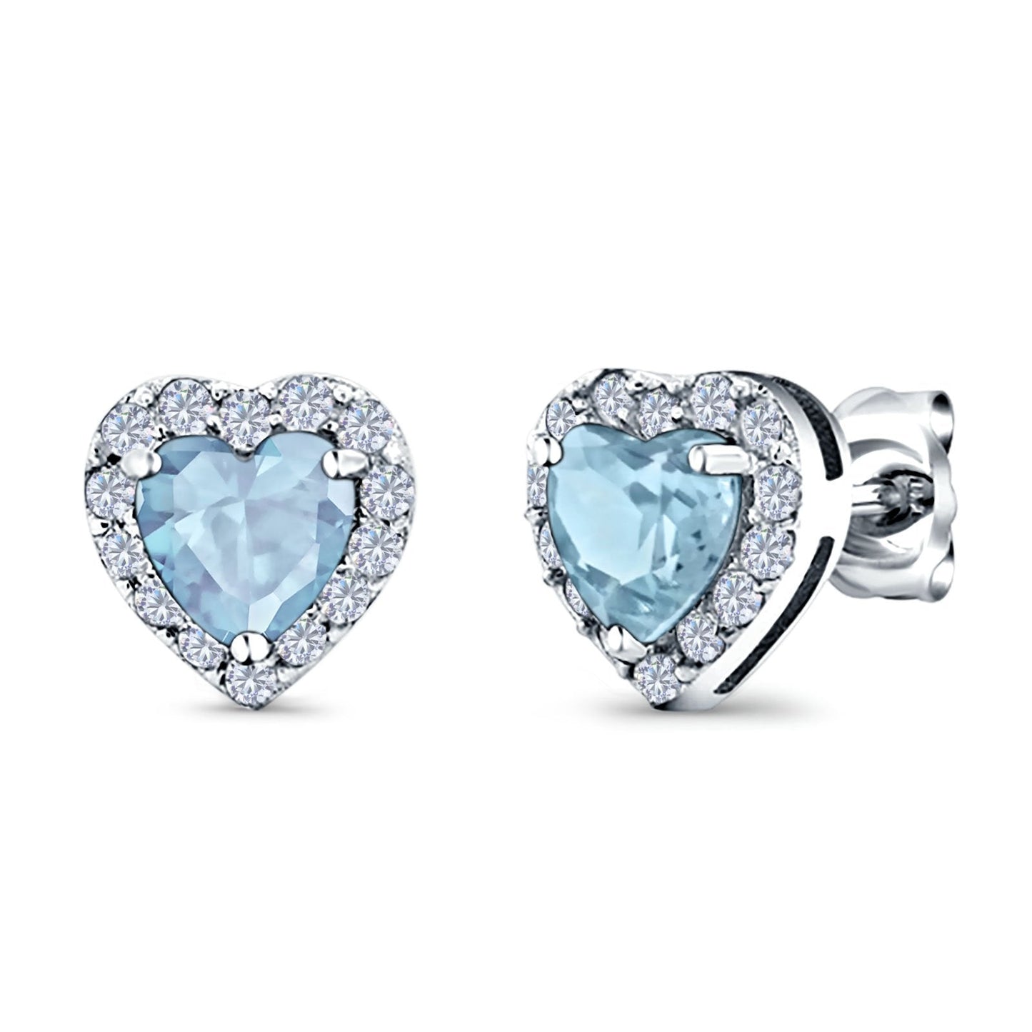 Heart shape Stud Earrings Wedding Simulated Aquamarine CZ