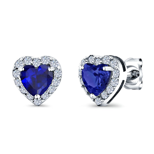 Heart shape Stud Earrings Wedding Simulated Blue Sapphire CZ