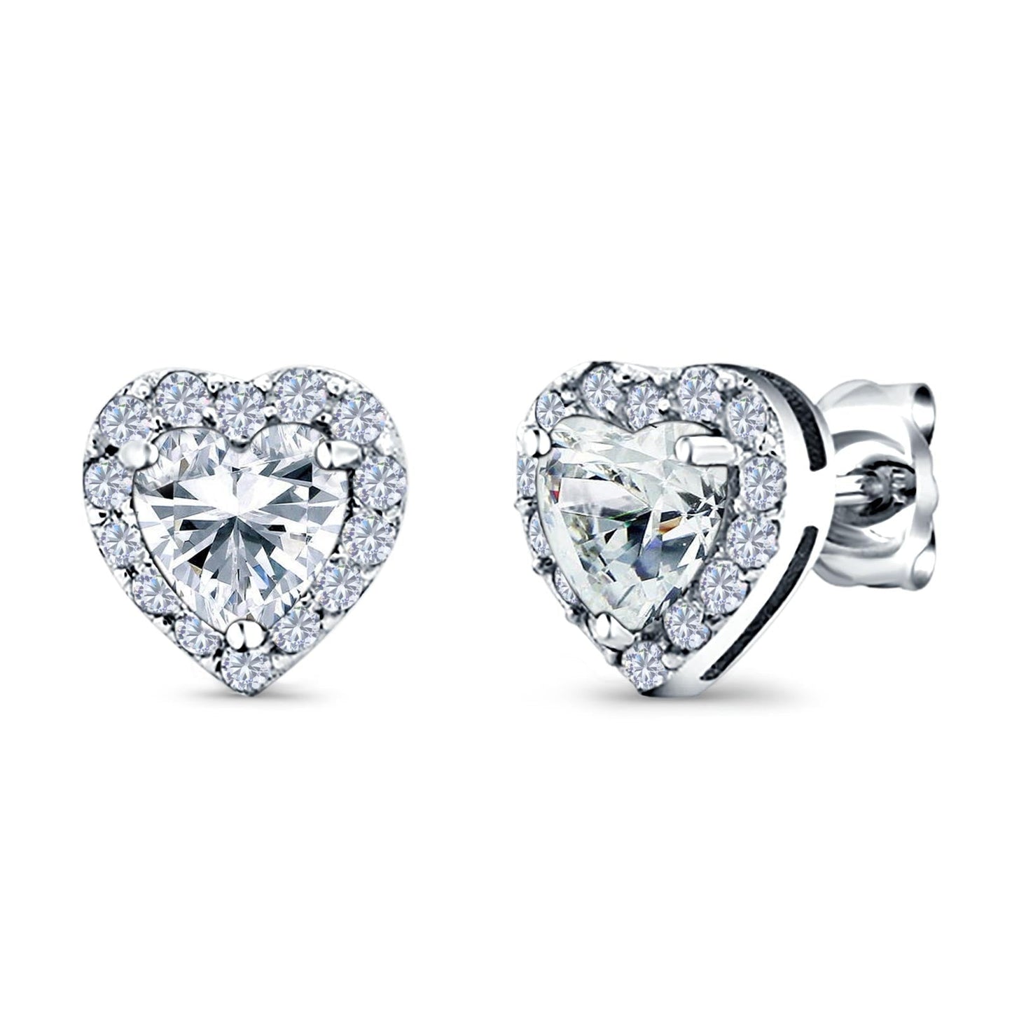 Heart Shape Stud Earrings Wedding Simulated Cubic Zirconia 925 Sterling Silver(10mm)