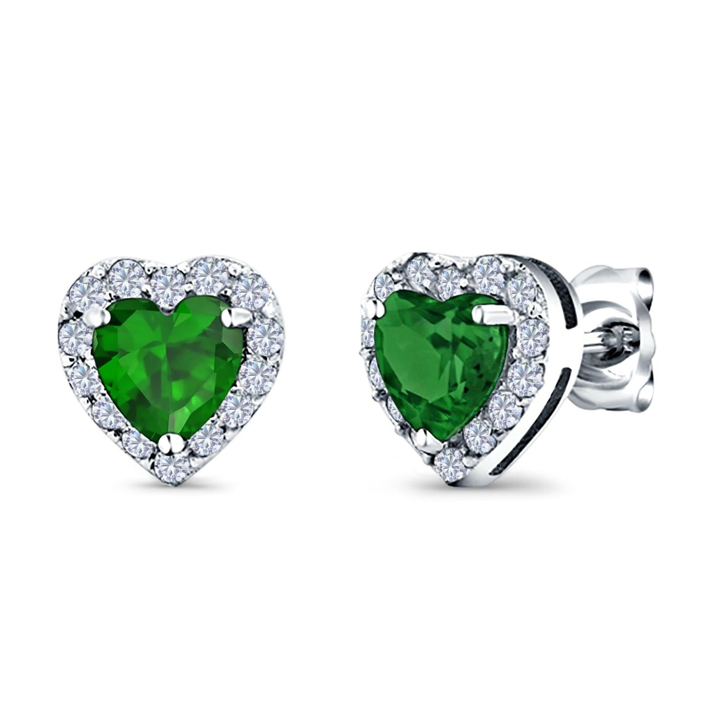 Heart shape Stud Earrings Wedding Simulated Green Emerald CZ