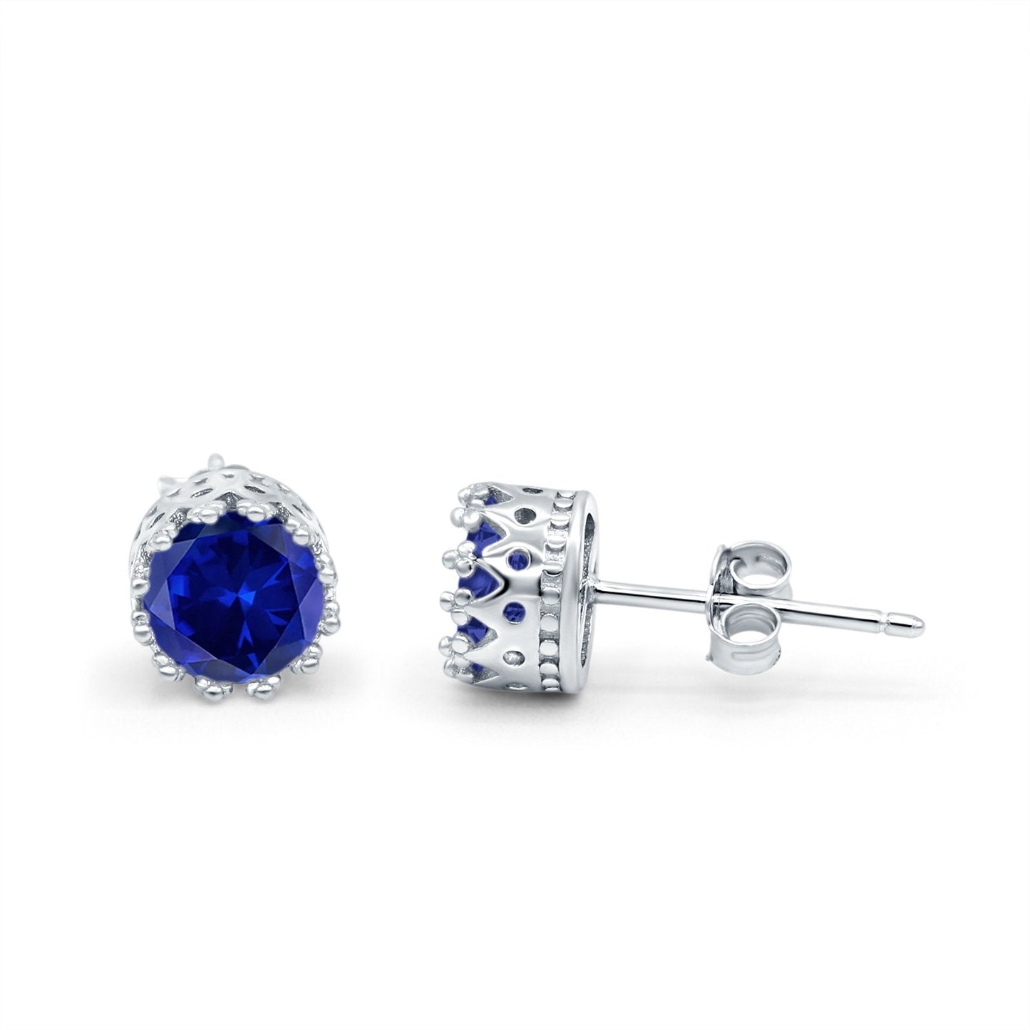 Round Simulated Blue Sapphire CZ Wedding Engagement Bridal Stud Earrings