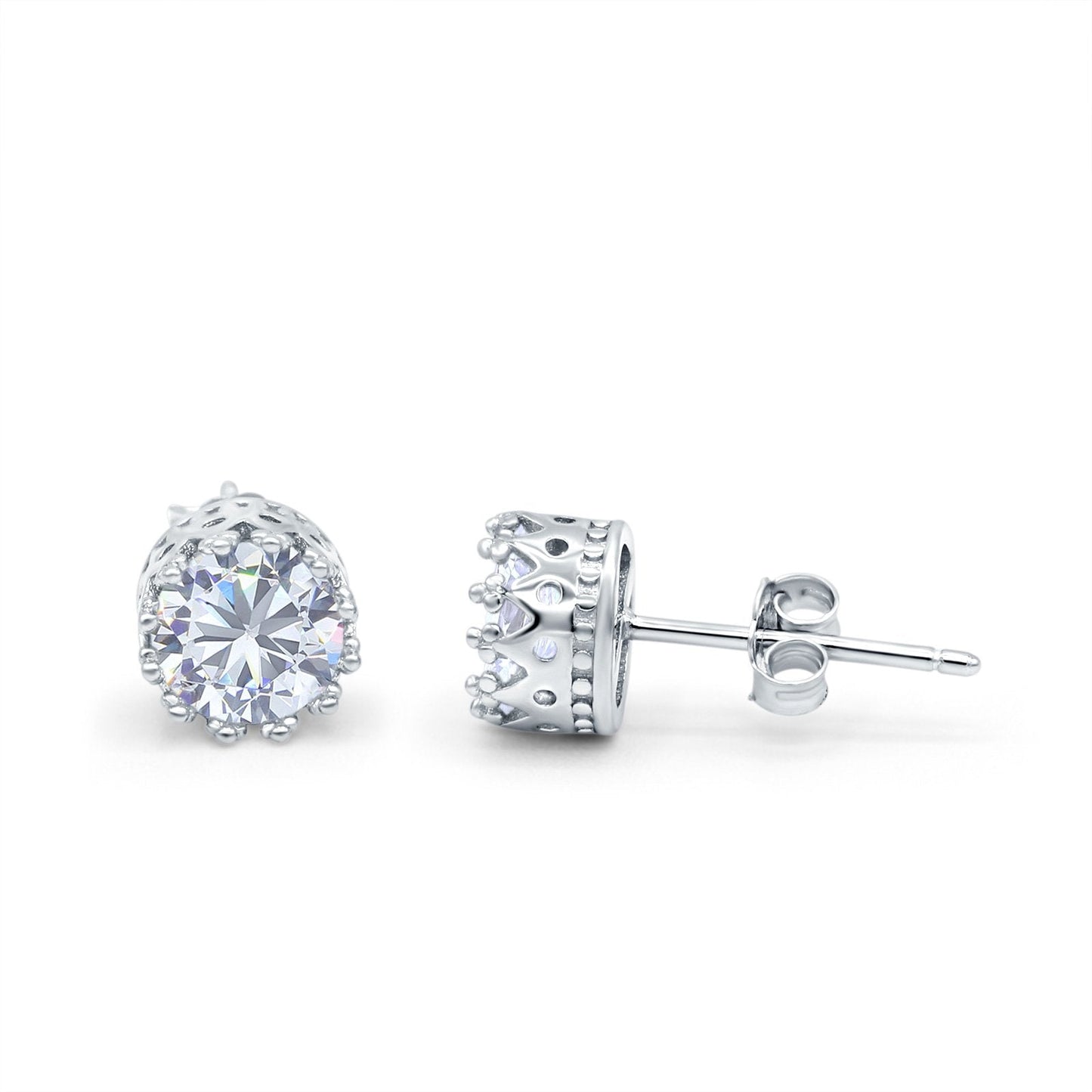 Round Simulated Cubic Zirconia Wedding Engagement Bridal Stud Earrings