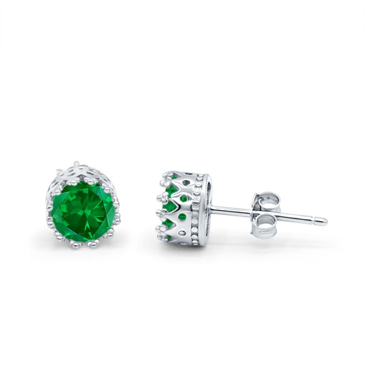 Round Simulated Green Emerald CZ Wedding Engagement Bridal Stud Earrings