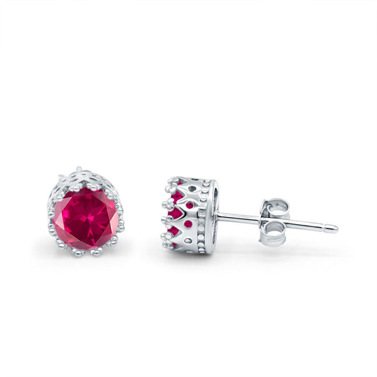 Round Simulated Ruby CZ Wedding Engagement Bridal Stud Earrings