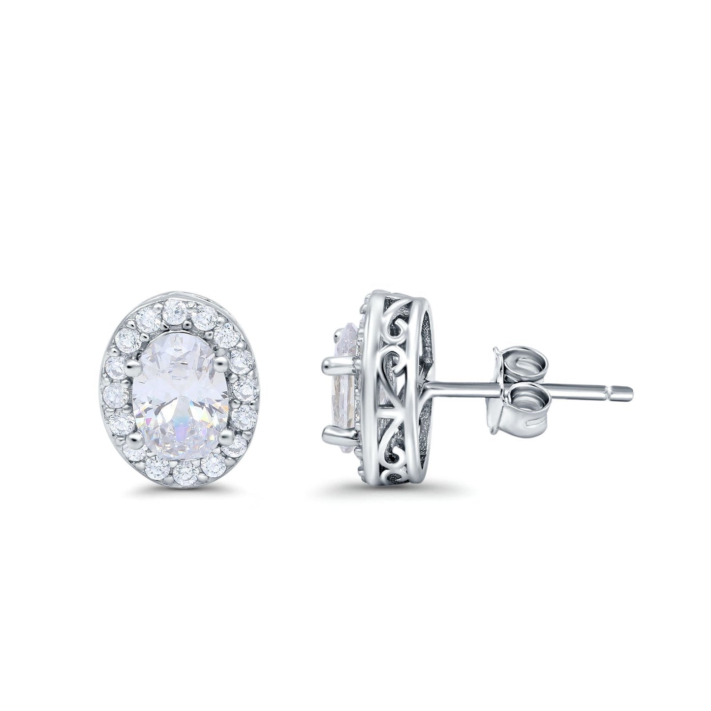 Oval Simulated Cubic Zirconia Wedding Stud Earrings