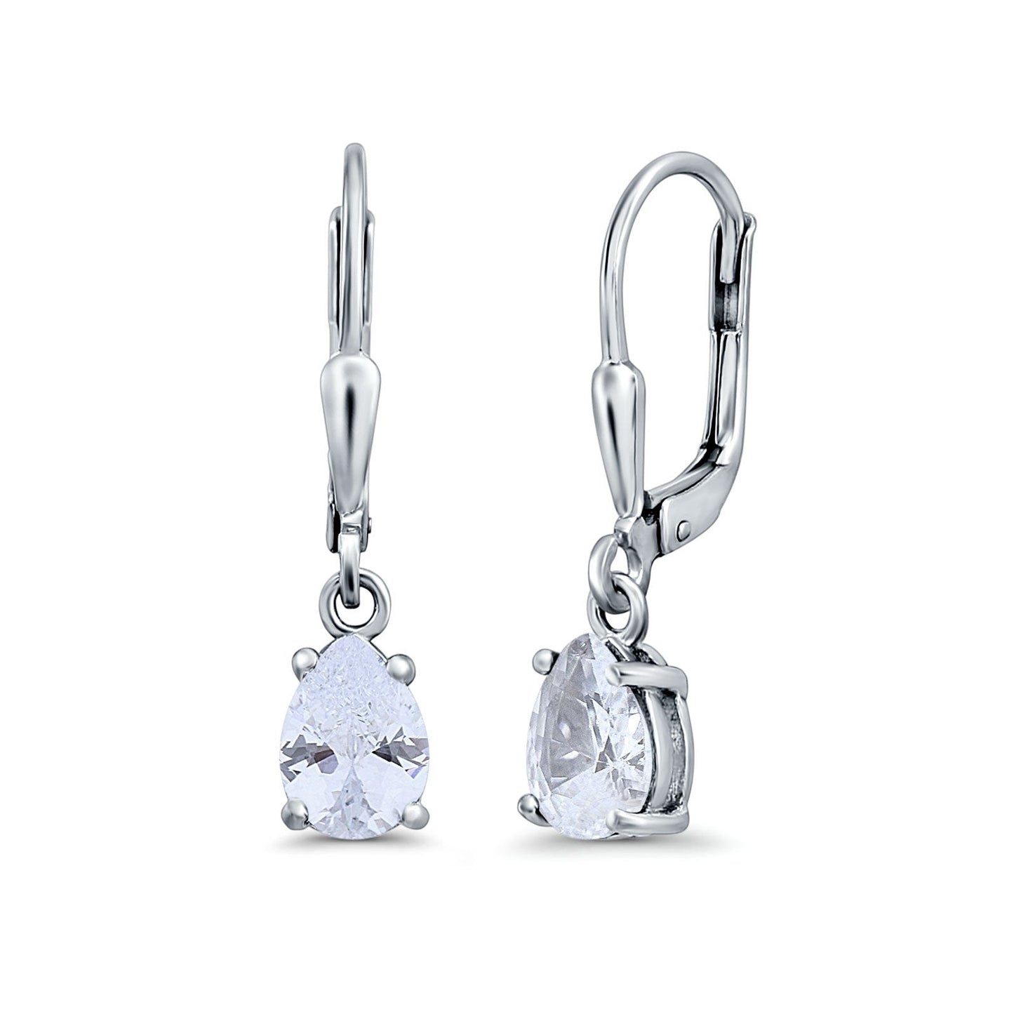 Teardrop Bridal Dangling Leverback Earrings Pear Simulated CZ