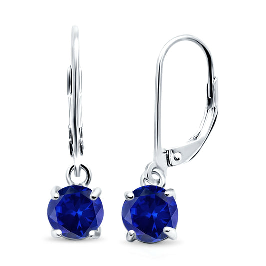 Lever Back Earring Round Simulated Blue Sapphire CZ (2mm-10mm)