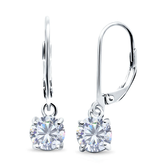 Lever Back Earring Round Simulated Cubic Zirconia (2mm-10mm)