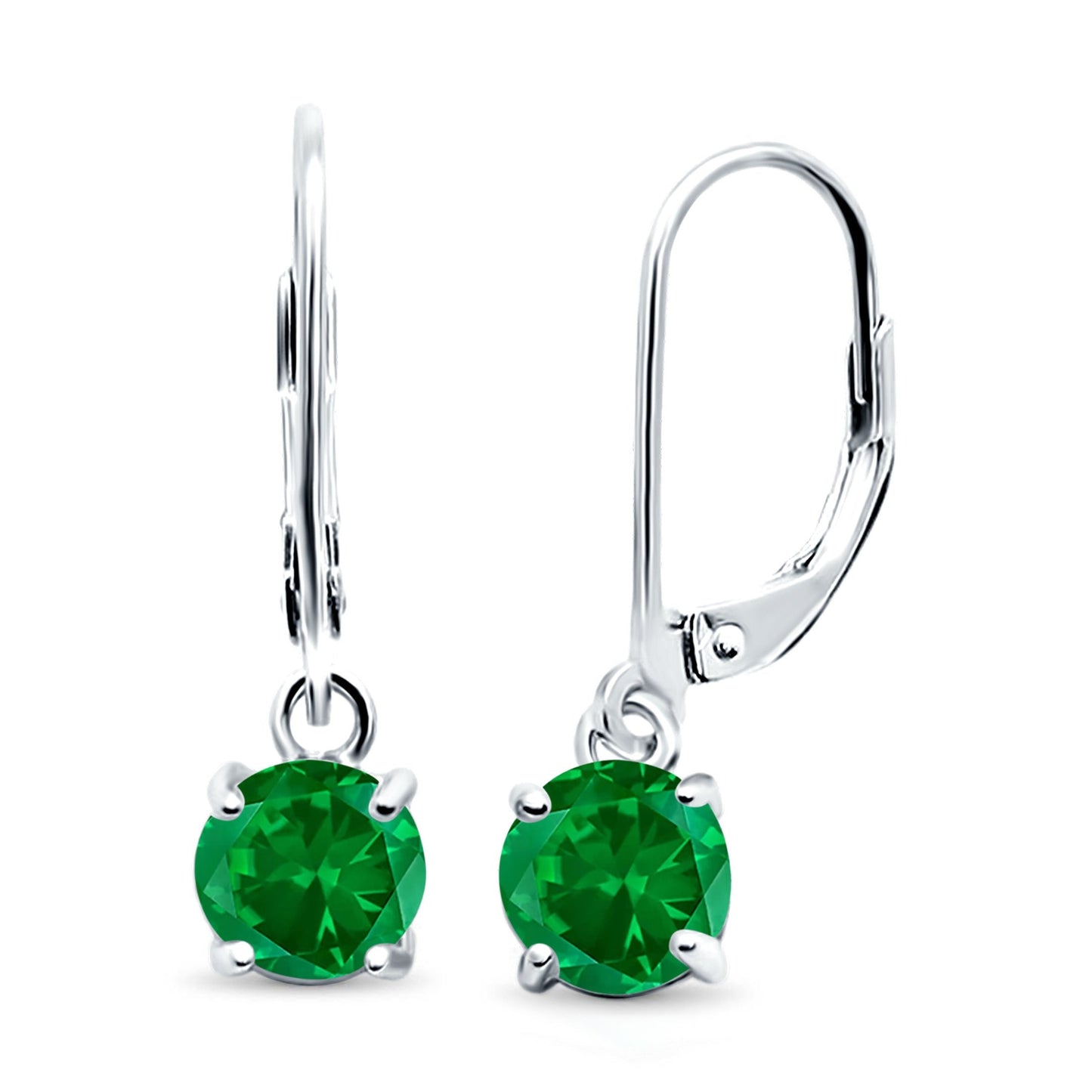 Lever Back Earring Round Simulated Green Emerald CZ (2mm-10mm)