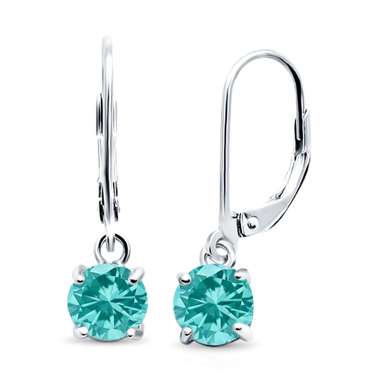 Lever Back Earring Round Simulated Paraiba Tourmaline CZ (2mm-10mm)