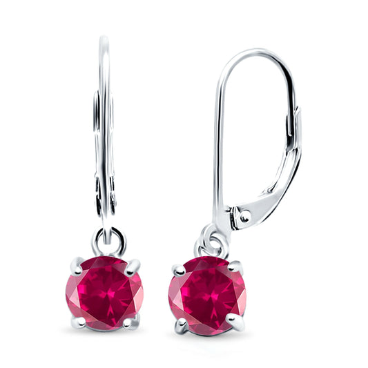 Lever Back Earring Round Simulated Ruby CZ (2mm-10mm)