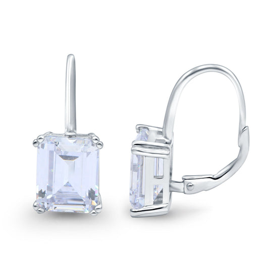 Cushion Cut Dangling Leverback Wedding Earrings Simulated Cubic Zirconia (20mm)