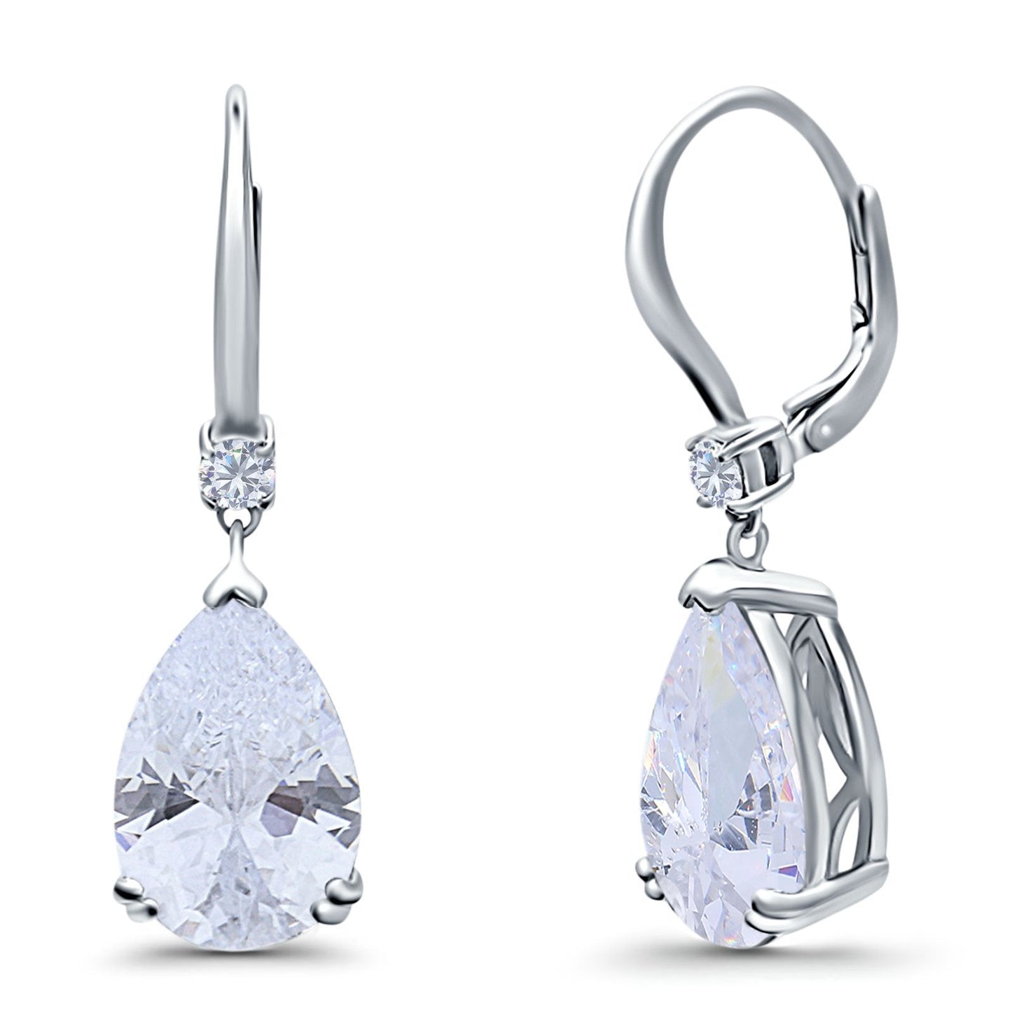 Pear Shape Dangling Leverback Earrings Wedding Simulated Cubic Zirconia (22mm)