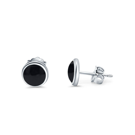 Half Ball Stud Earrings Round Simulated Black Onyx CZ (6mm-16mm)