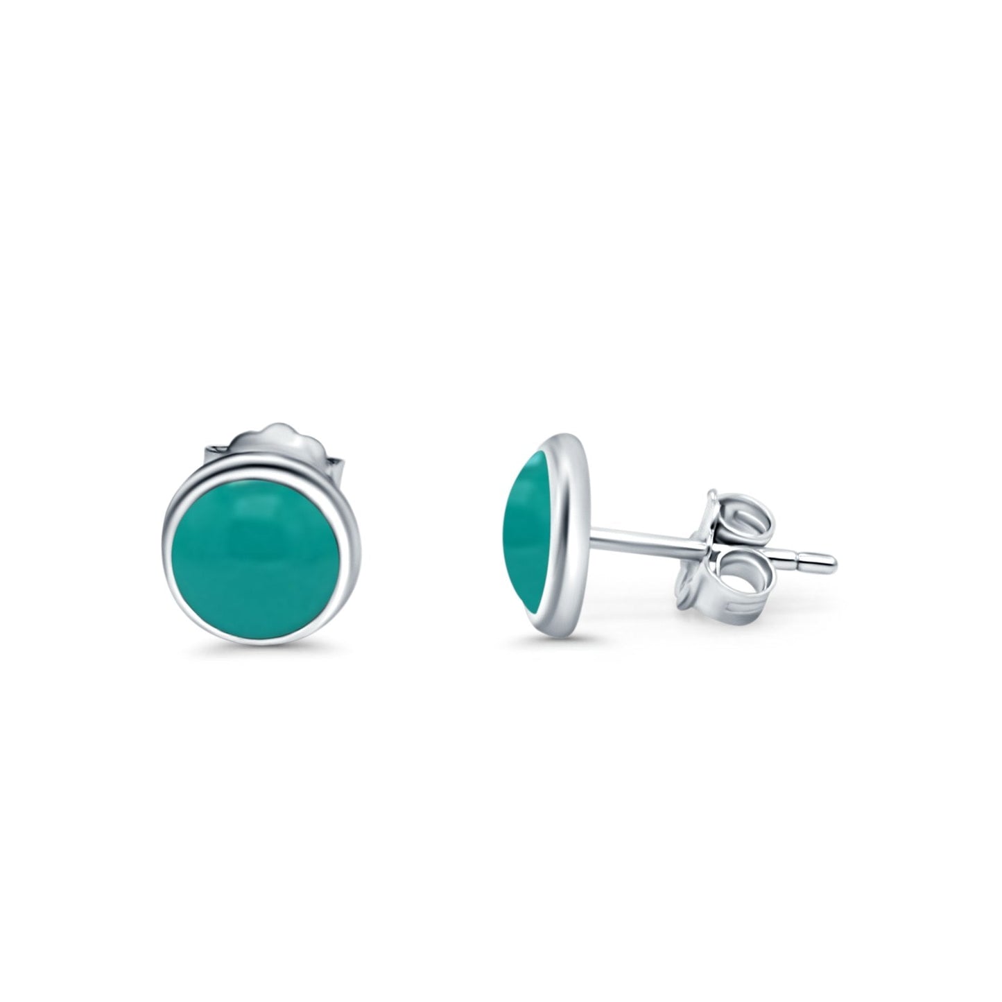 Half Ball Stud Earrings Round Simulated Turquoise CZ (6mm-16mm)