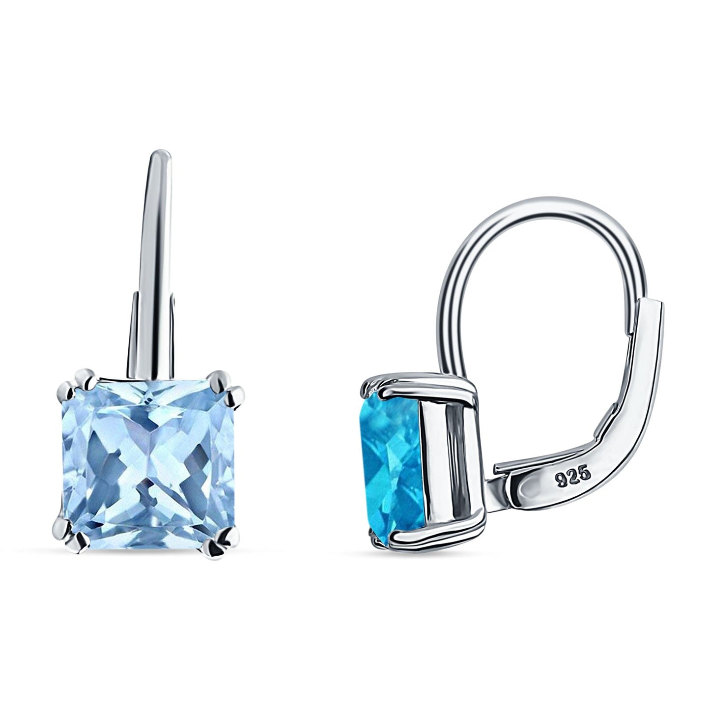 Cushion Leverback Earrings Simulated Aquamarine