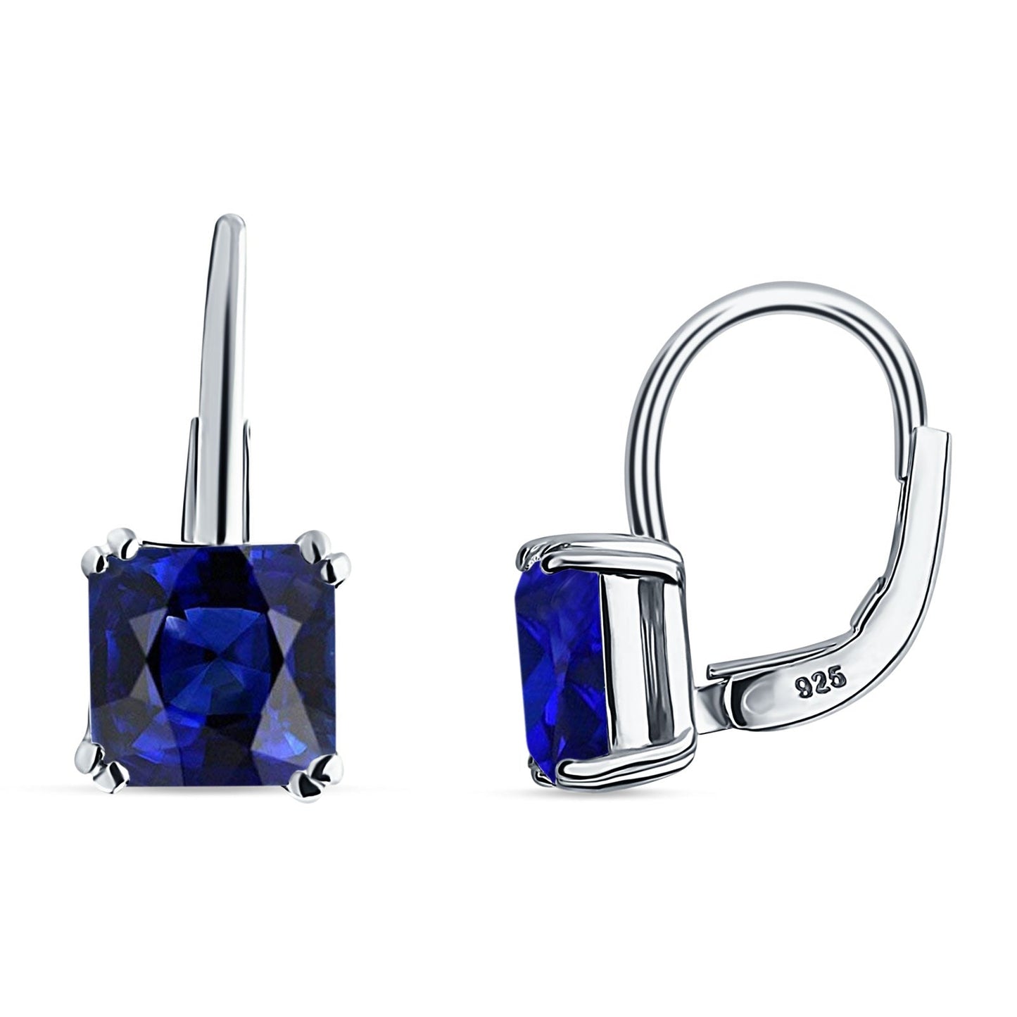 Cushion Leverback Earrings Simulated Blue Sapphire