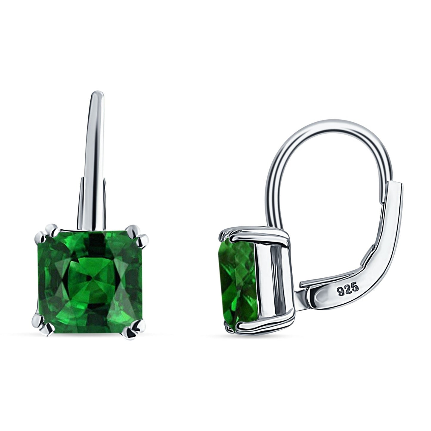 Cushion Leverback Earrings Simulated Green Emerald