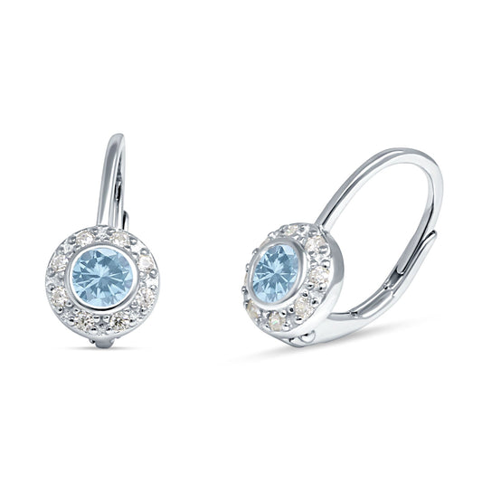 Leverback Round Hoop Earrings Simulated Aquamarine