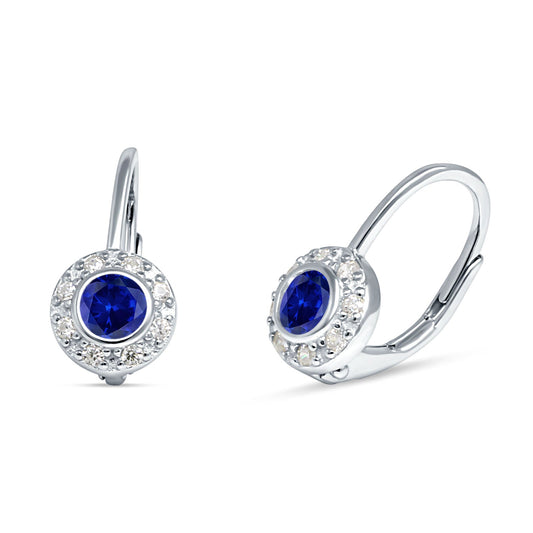 Leverback Round Hoop Earrings Simulated Blue Sapphire