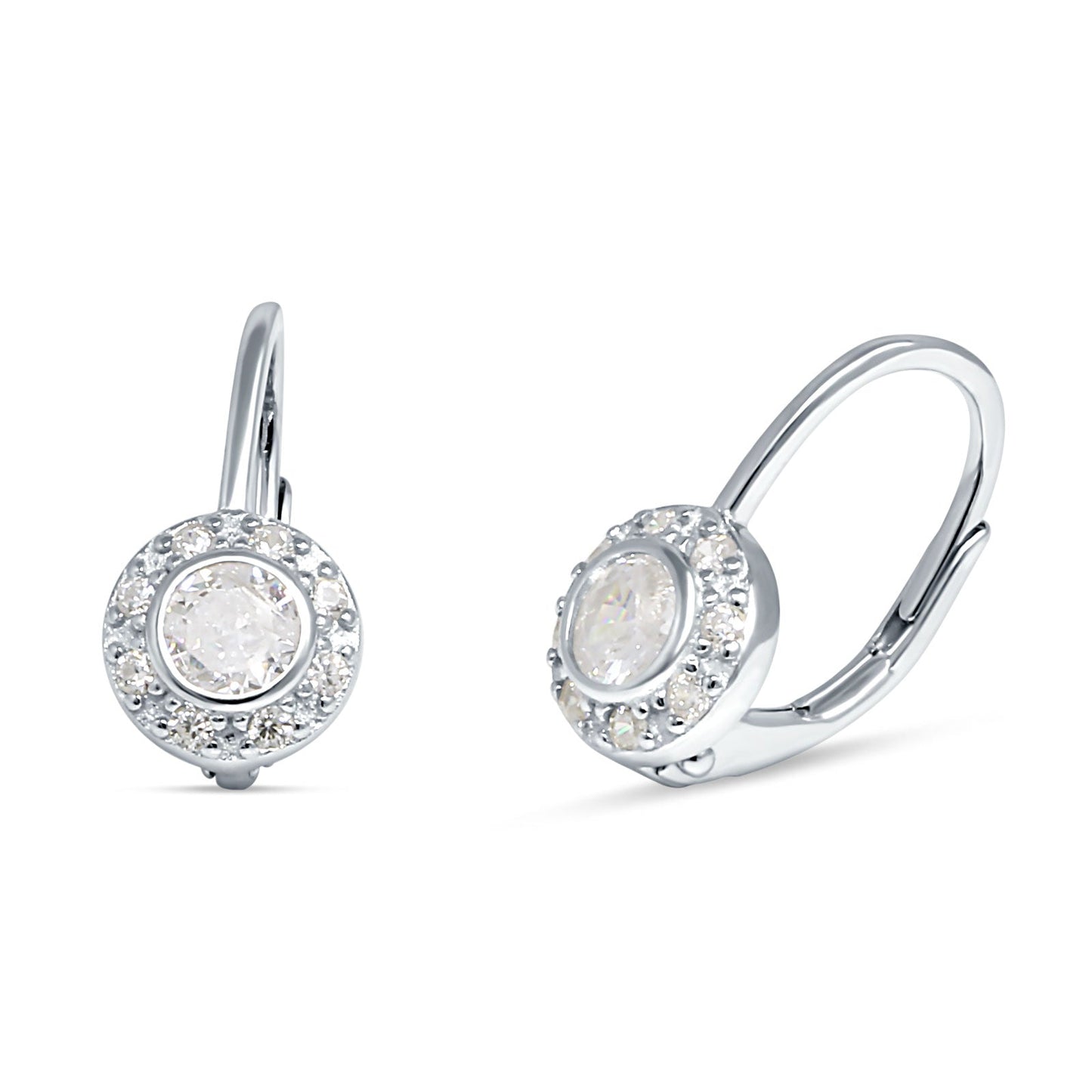 Leverback Round Hoop Earrings Cubic Zirconia