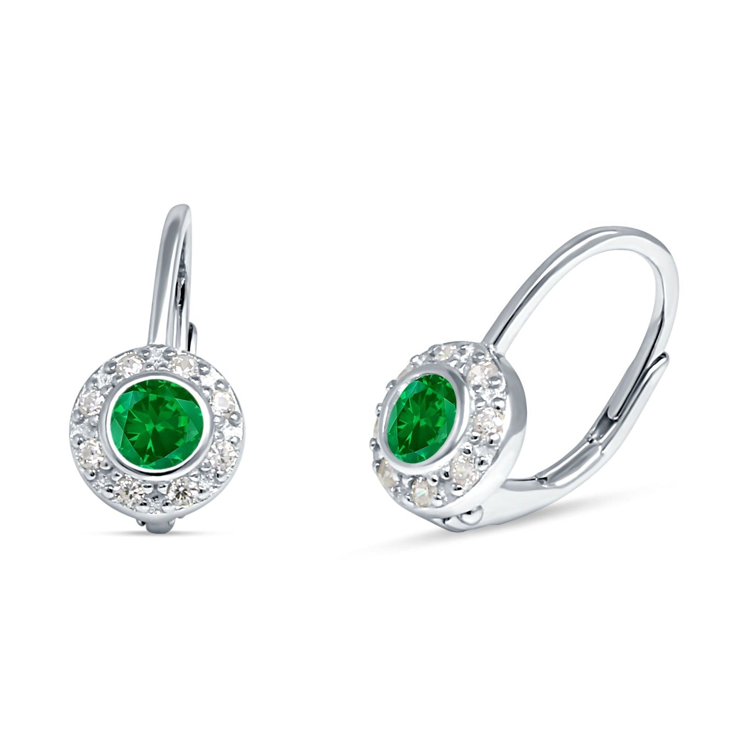 Leverback Round Hoop Earrings Simulated Green Emerald