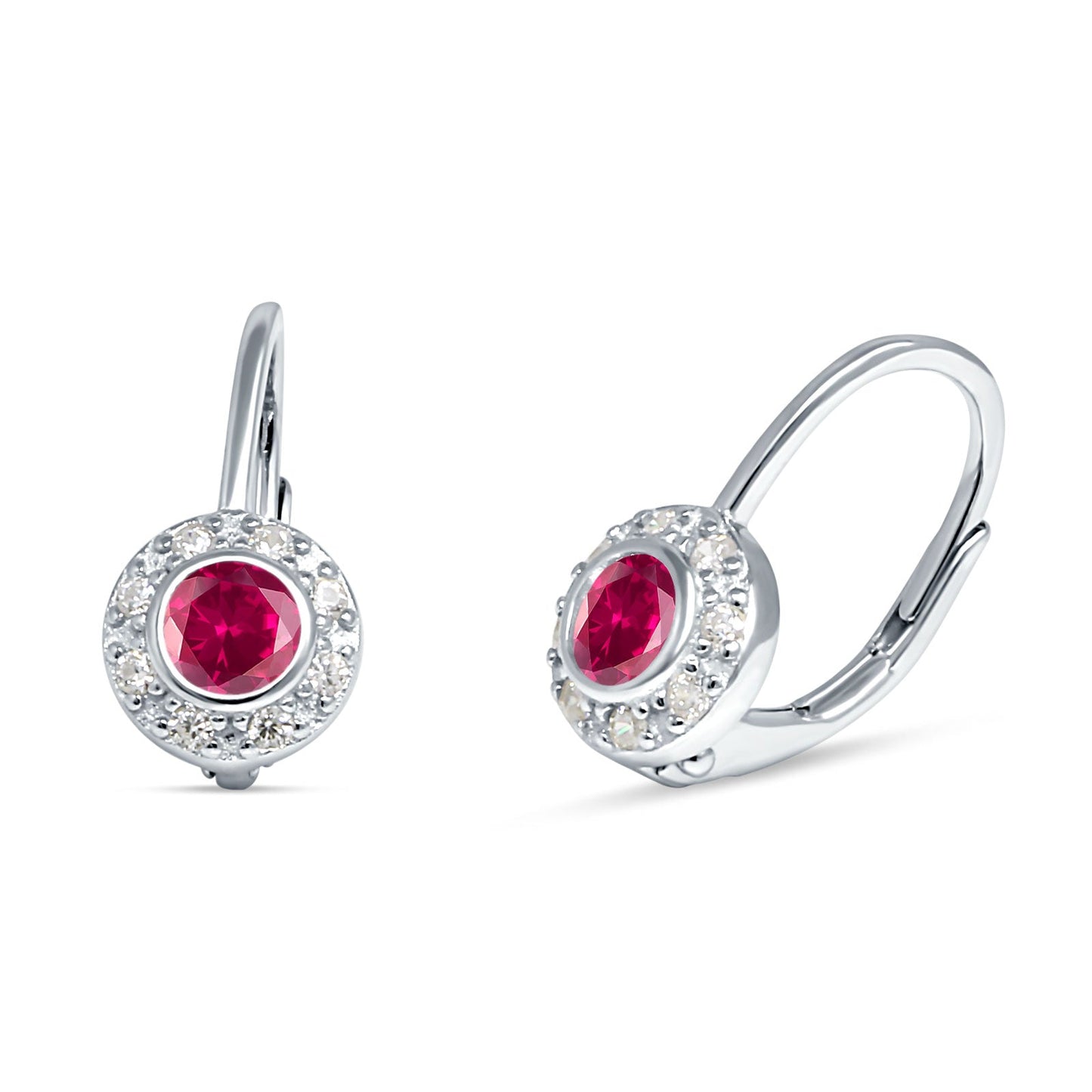 Leverback Round Hoop Earrings Simulated Ruby