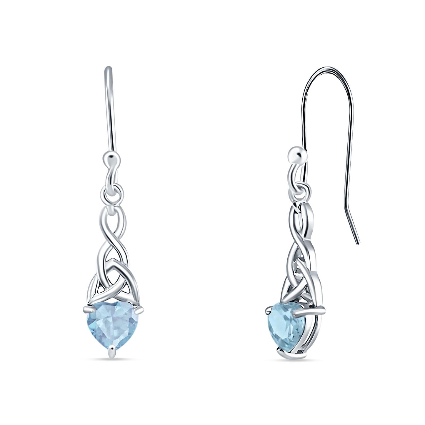 Celtic Trinity Heart Earrings Simulated Aquamarine