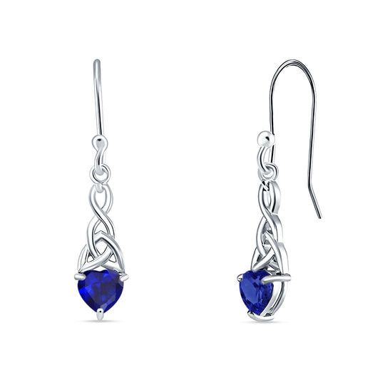 Celtic Trinity Heart Earrings Simulated Blue Sapphire