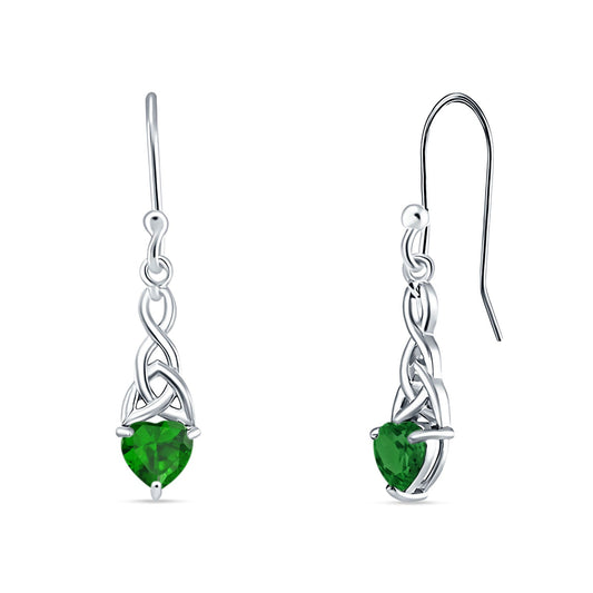 Celtic Trinity Heart Earrings Simulated Green Emerald