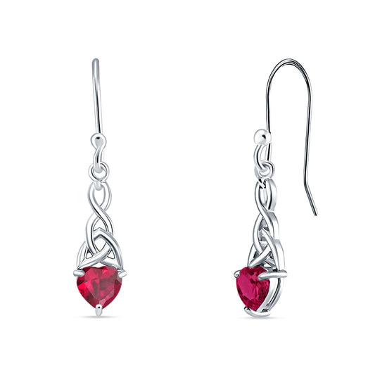 Celtic Trinity Heart Earrings Simulated Ruby