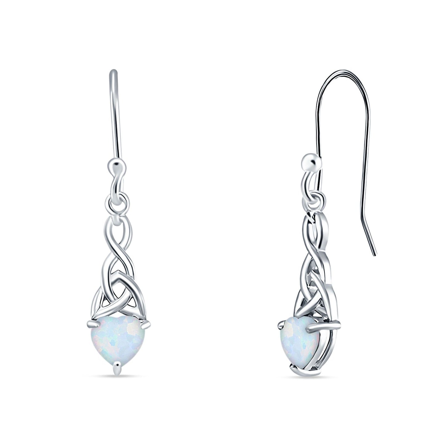 Celtic Trinity Created White Opal Heart Earrings