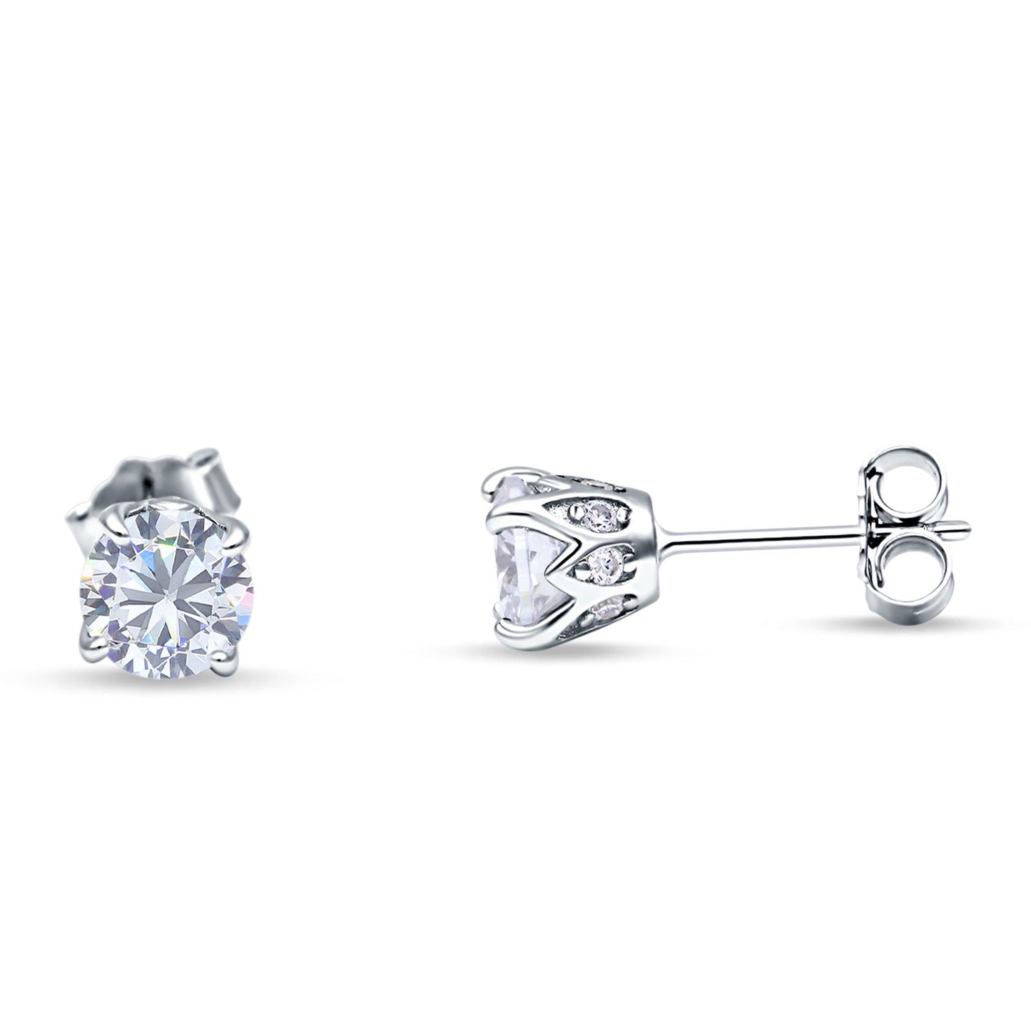 Round Hidden Halo Stud Earring Cubic Zirconia