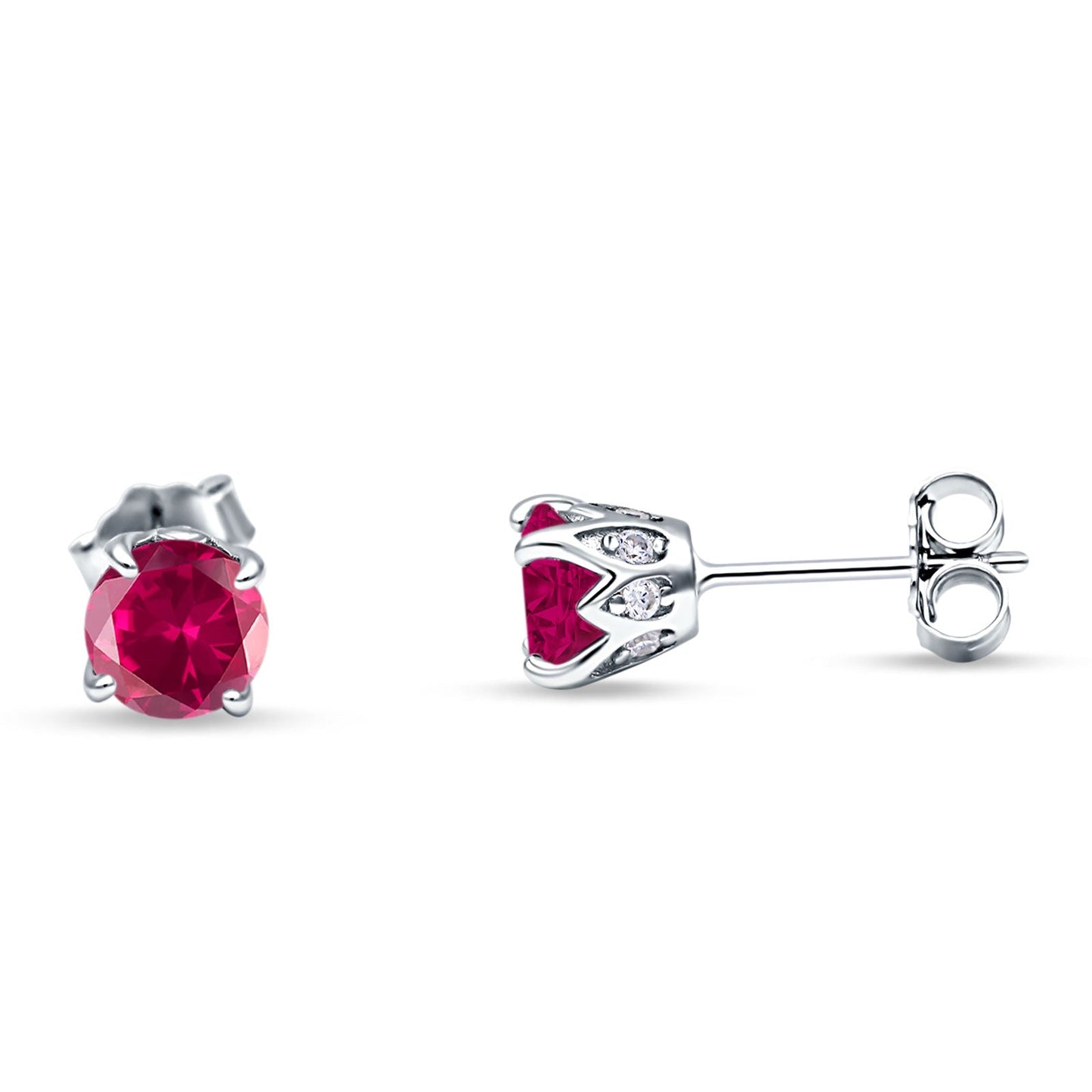 Round Hidden Halo Stud Earring Simulated Ruby