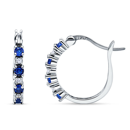 Half Eternity Huggie Hoop Earrings Simulated Blue Sapphire