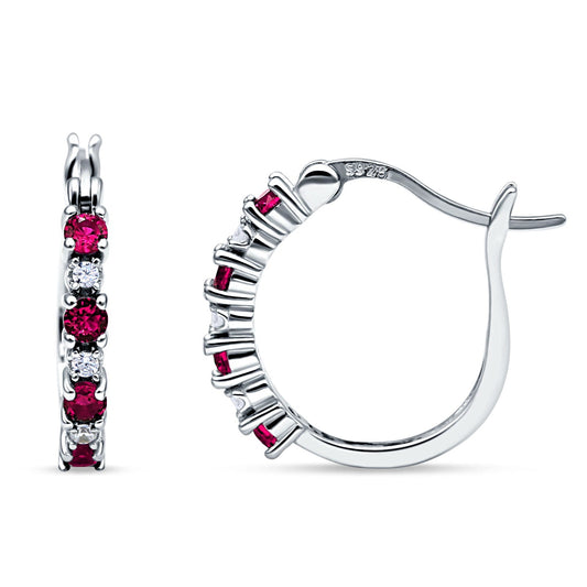 Half Eternity Huggie Hoop Earrings Simulated Ruby