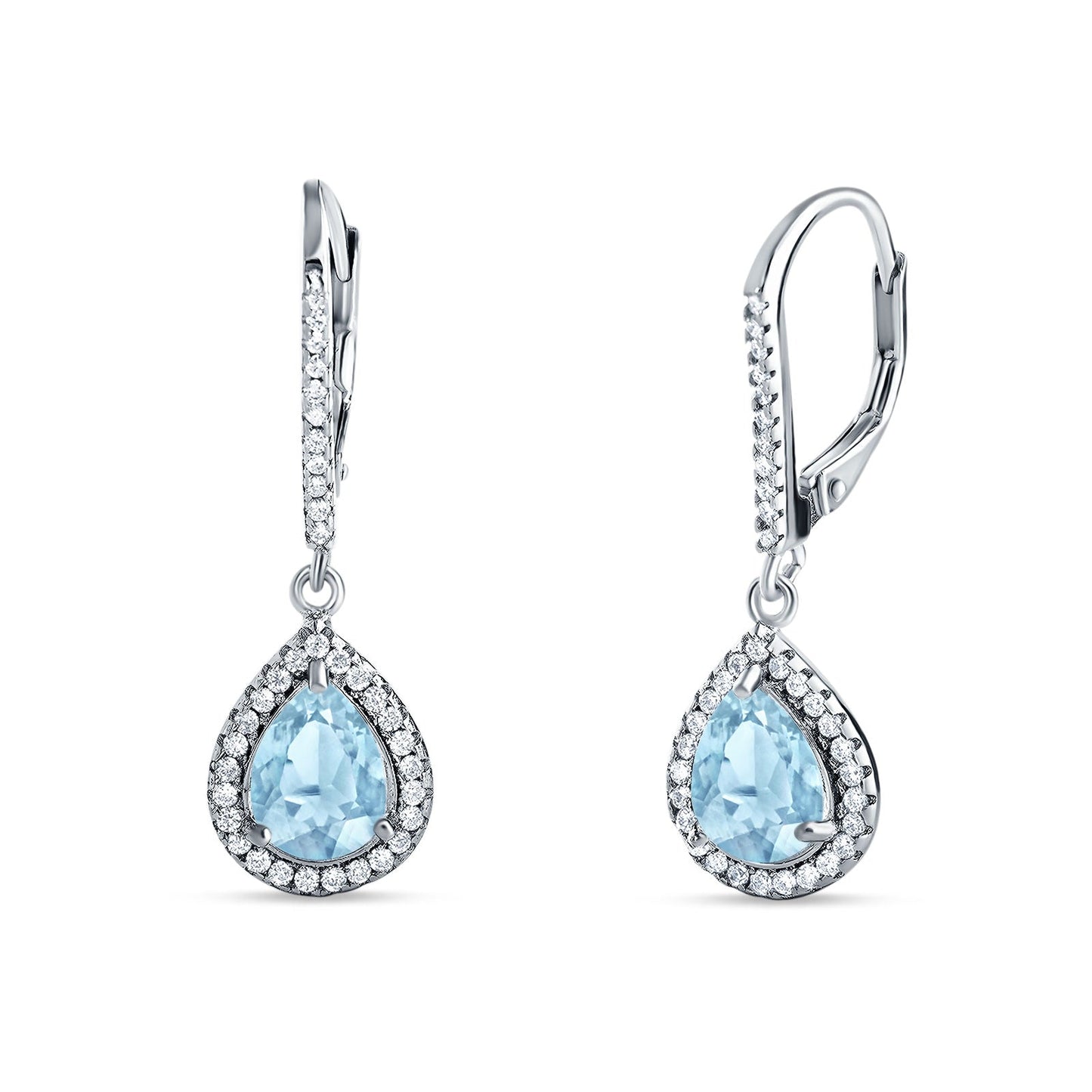 Pear Teardrop Earrings Simulated Aquamarine