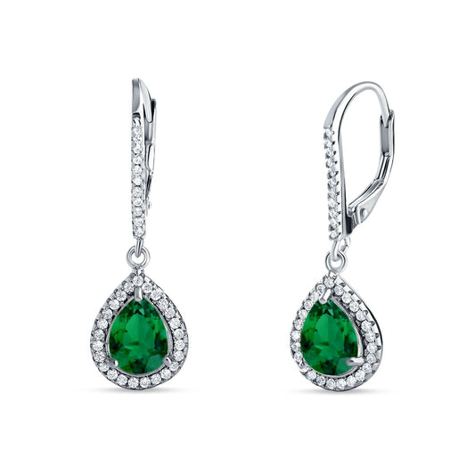 Pear Teardrop Earrings Simulated Green Emerald