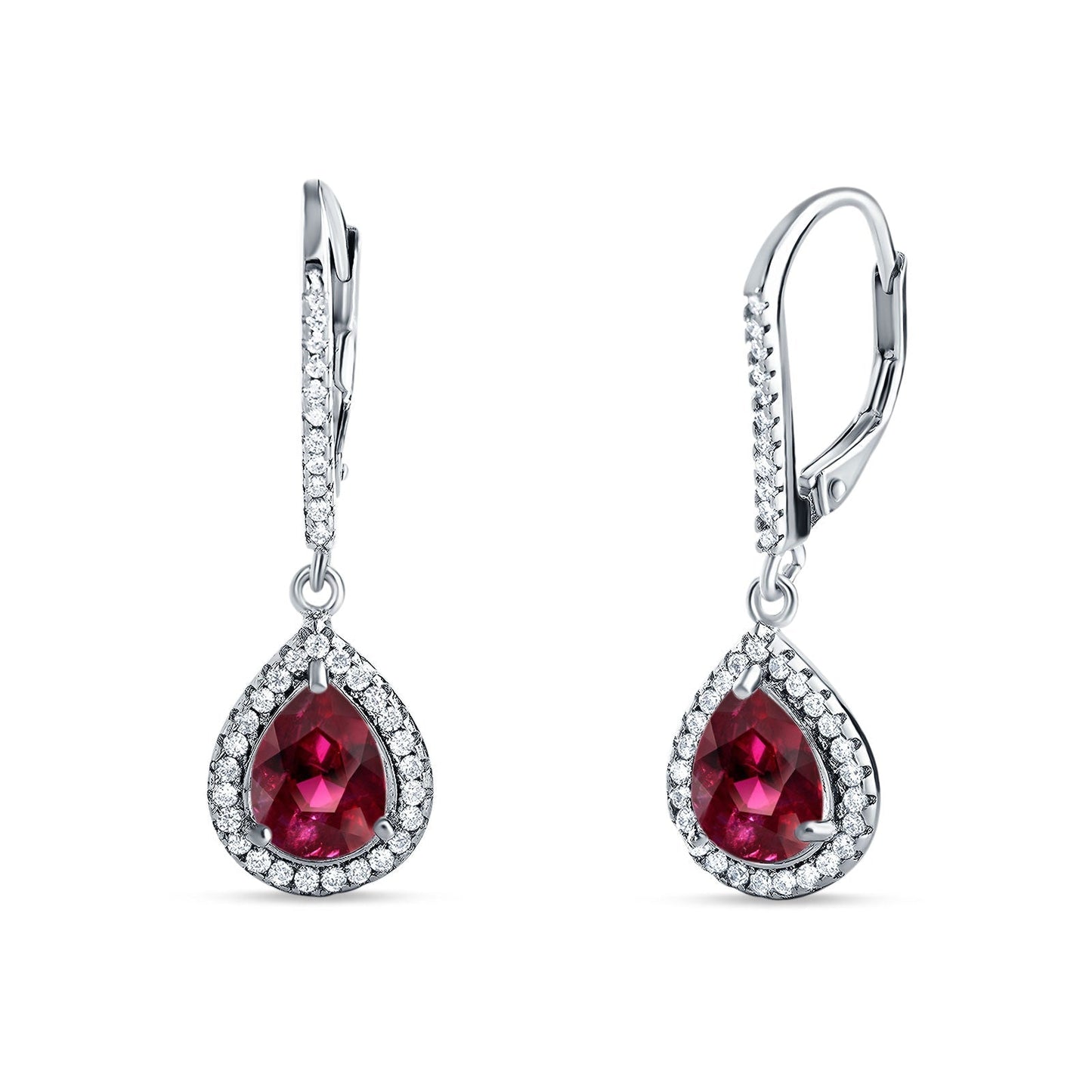 Pear Teardrop Earrings Simulated Ruby