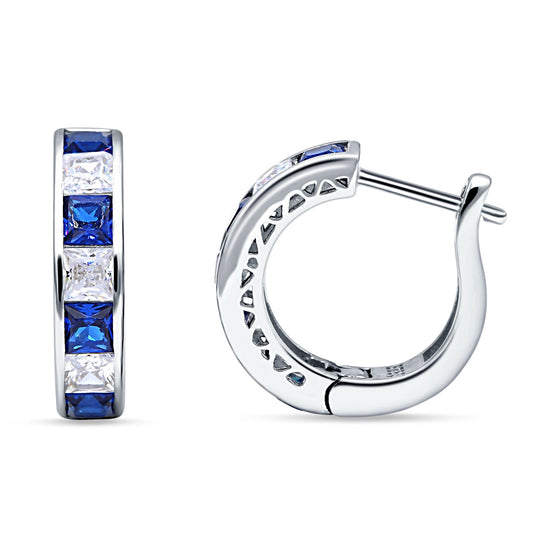 Minimalist Princess Huggie Hoop Earrings Simulated Blue Sapphire