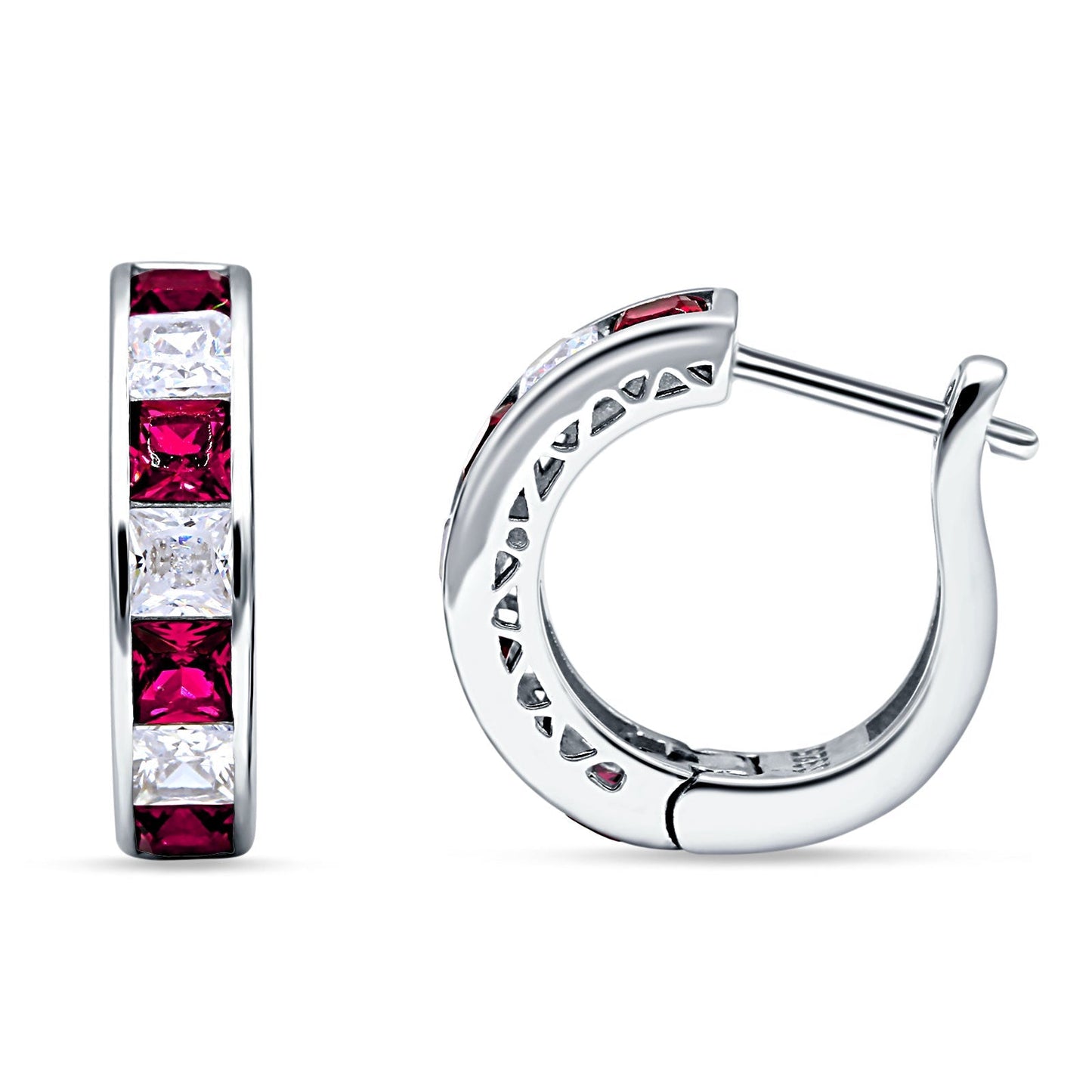 Minimalist Princess Huggie Hoop Earrings Simulated Ruby