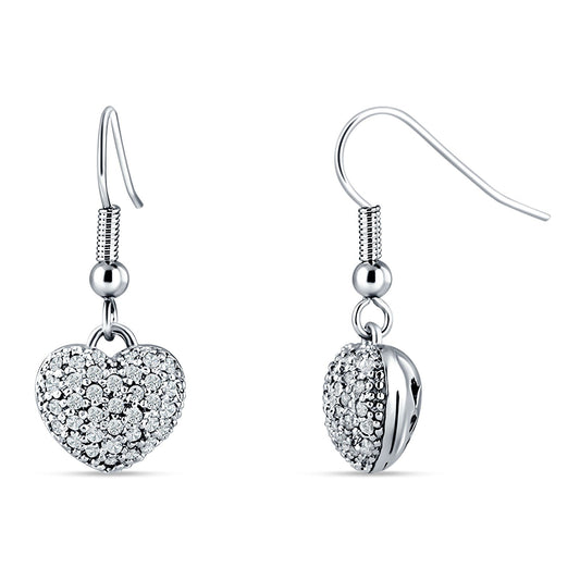 Heart Drop Fish-Hook Earrings Cubic Zirconia