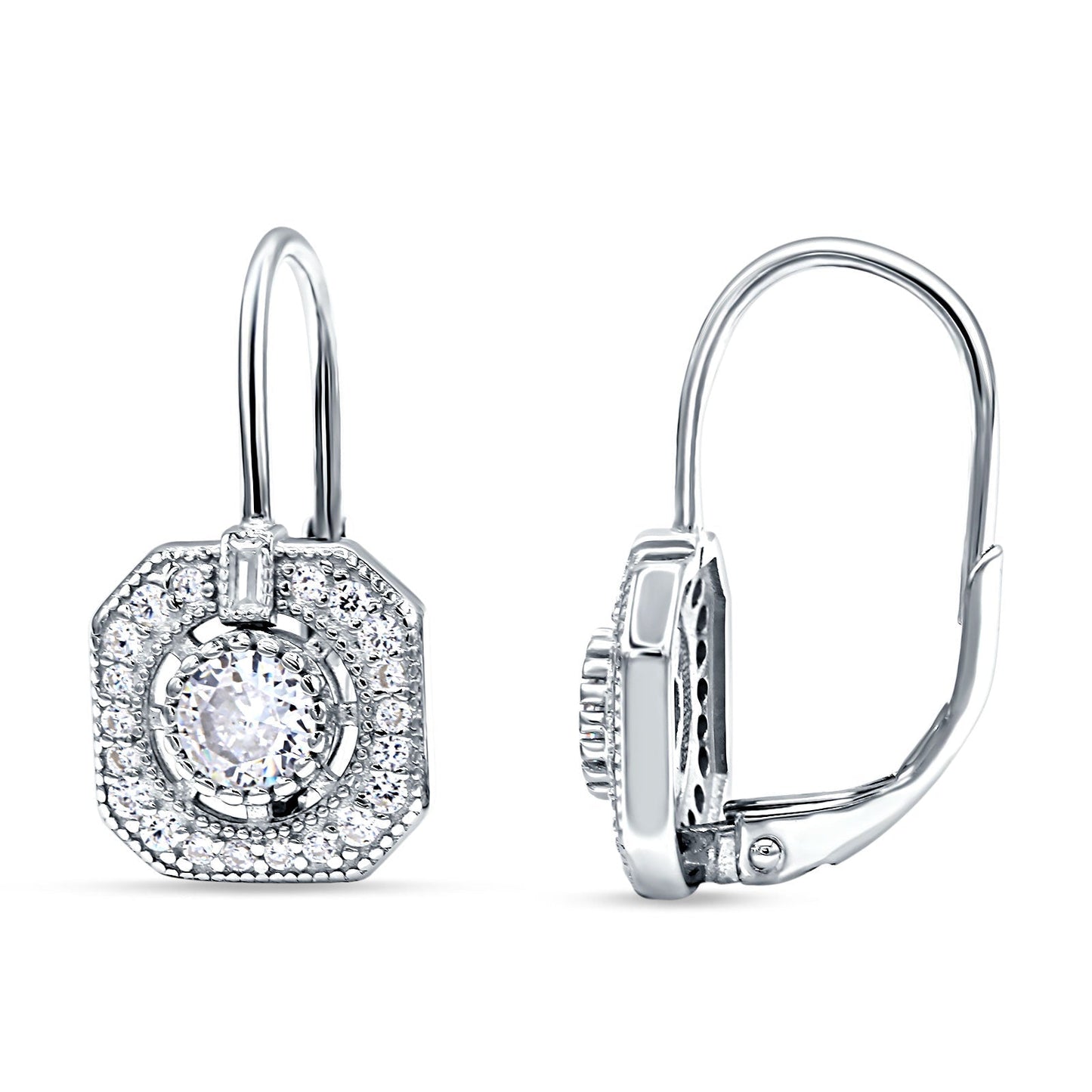 Halo Octagonal Earrings Cubic Zirconia