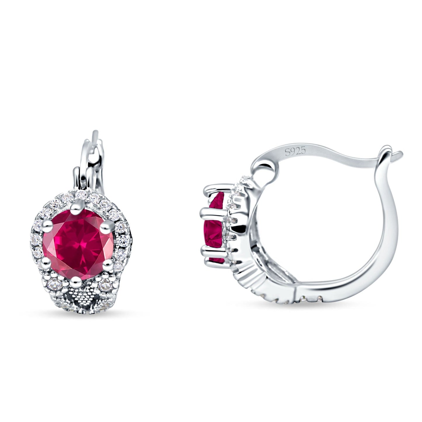 Halo Round Huggie Hoop Earrings Simulated Ruby