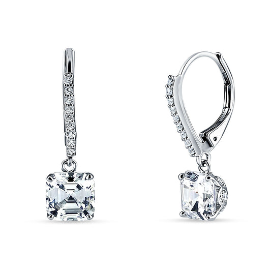 Asscher Cut Cubic Zirconia Leverback Earrings